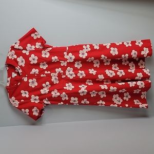 J CREW Cherry Blossom Red Floral Button Down Fit & Flare Dress Size 14 AL790